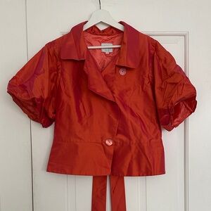 Armani Collezioni Iridescent Coral Pink Satin Cropped Jacket Tie Back Italy 12